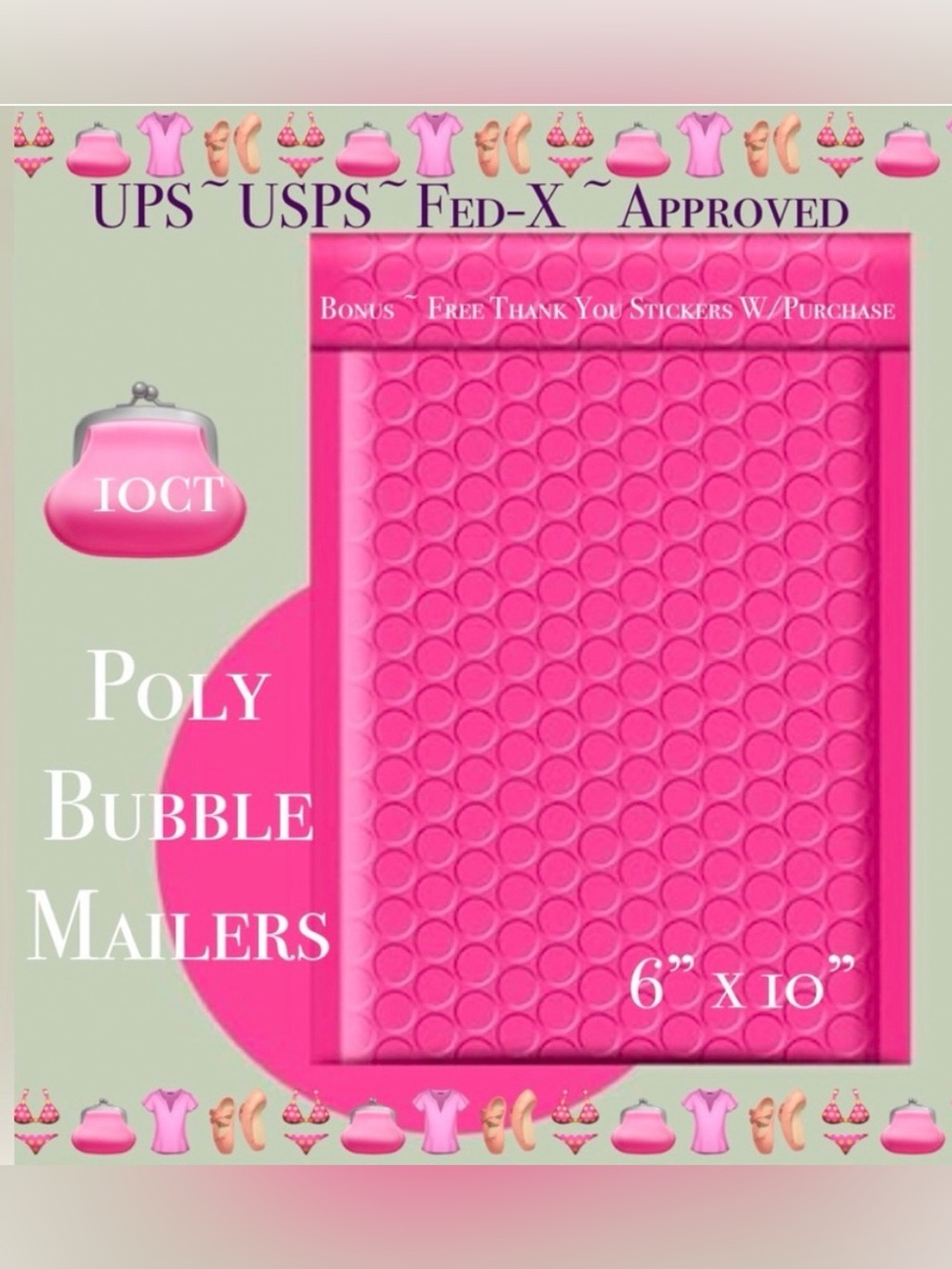 10ct  Bubble Poly Mailers 👙🆕👙 
Boutique Mailers  w/ 25ct Free Stickers